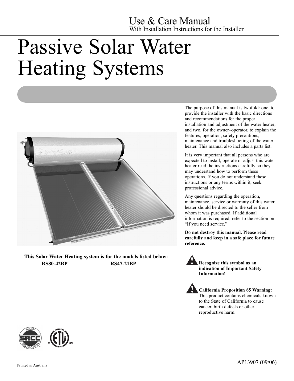 Rheem RS80-42BP User Manual | 40 pages