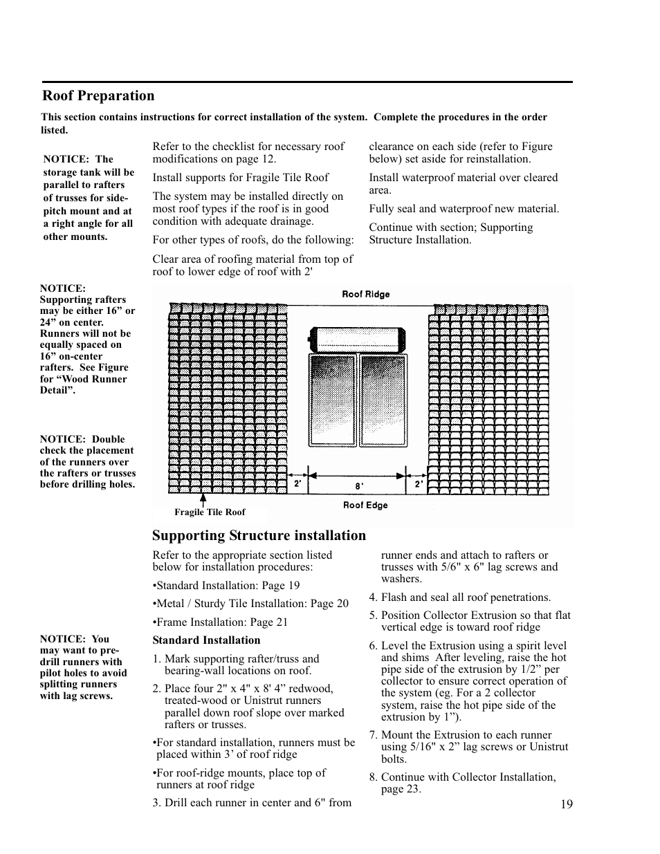 Roof preparation, Supporting structure installation | Rheem RS80-42BP User Manual | Page 19 / 40
