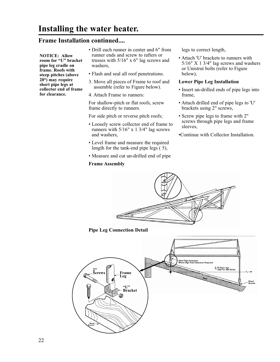 Installing the water heater, Frame installation continued | Rheem RS80-42BP User Manual | Page 22 / 40