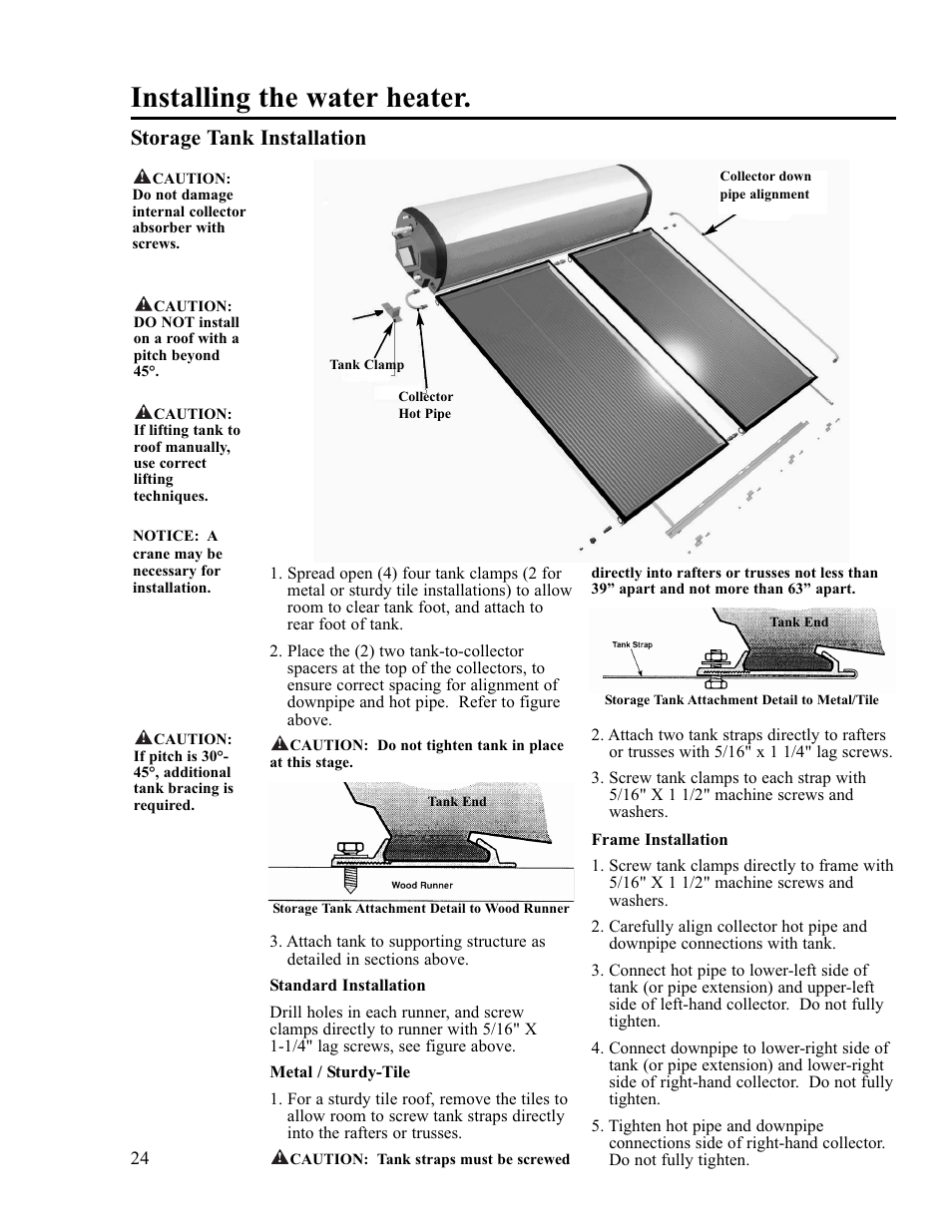 Installing the water heater, Storage tank installation | Rheem RS80-42BP User Manual | Page 24 / 40