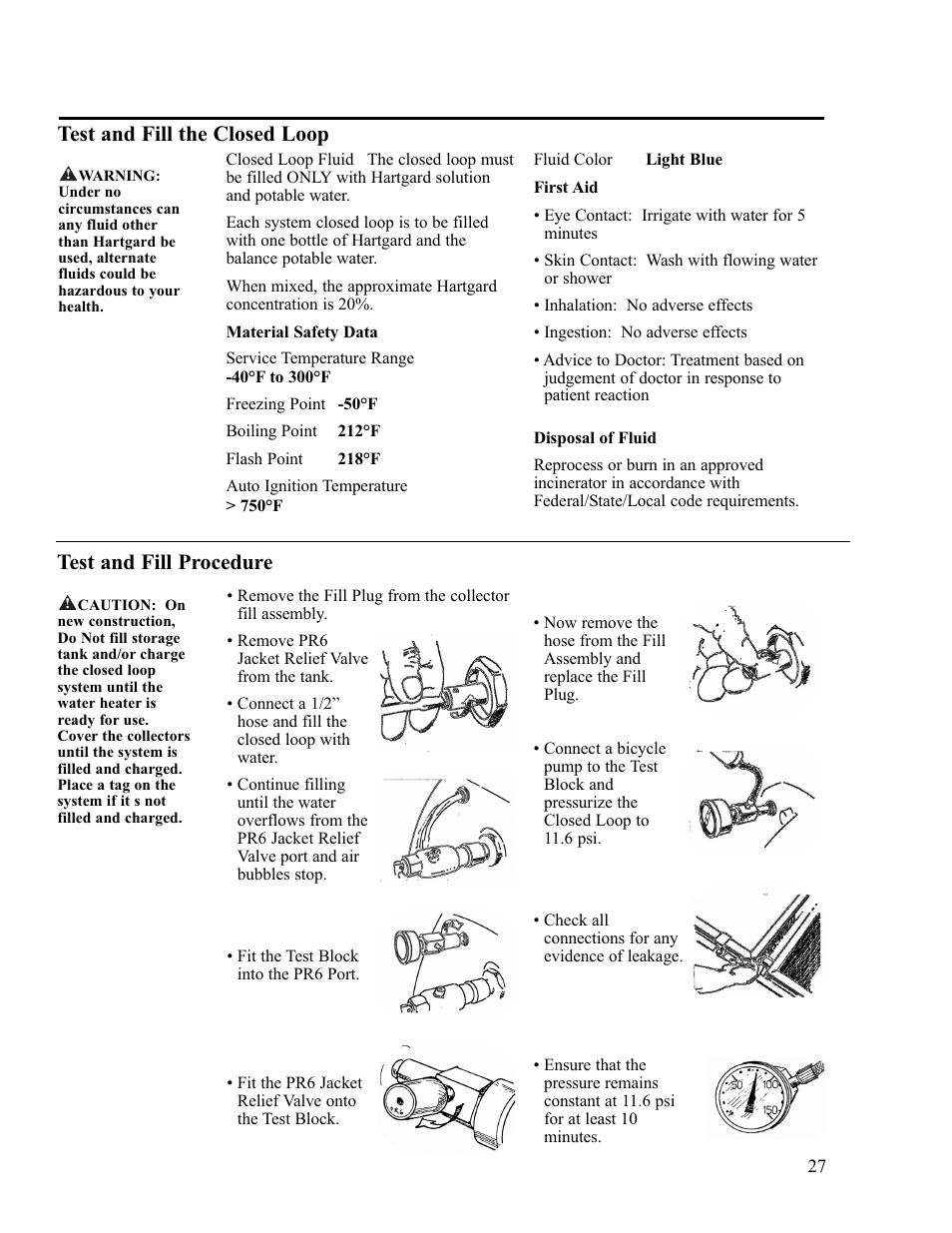 Test and fill the closed loop, Test and fill procedure | Rheem RS80-42BP User Manual | Page 27 / 40