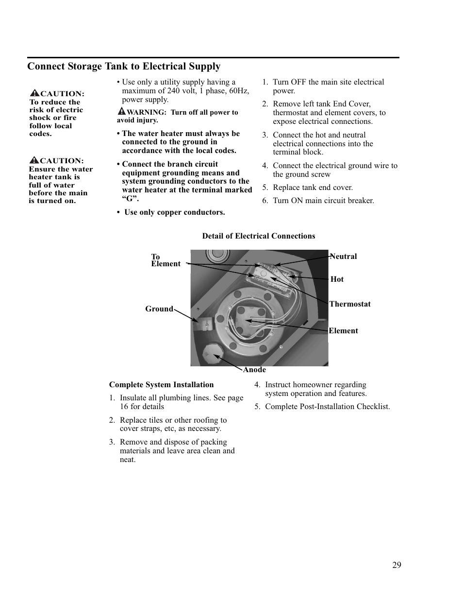 Connect storage tank to electrical supply | Rheem RS80-42BP User Manual | Page 29 / 40
