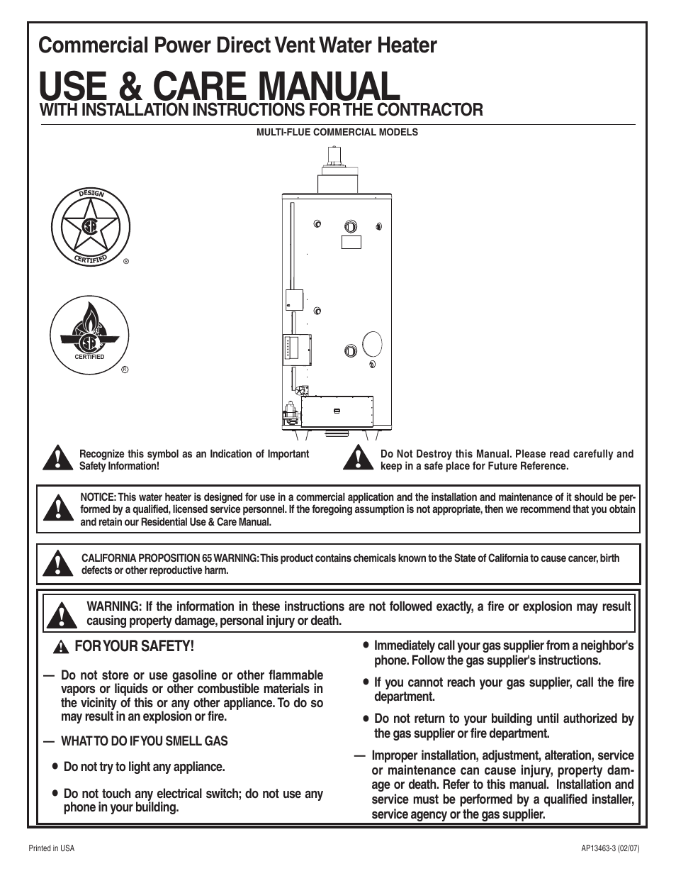 Rheem Commercial Power Direct Vent Water heater User Manual | 28 pages