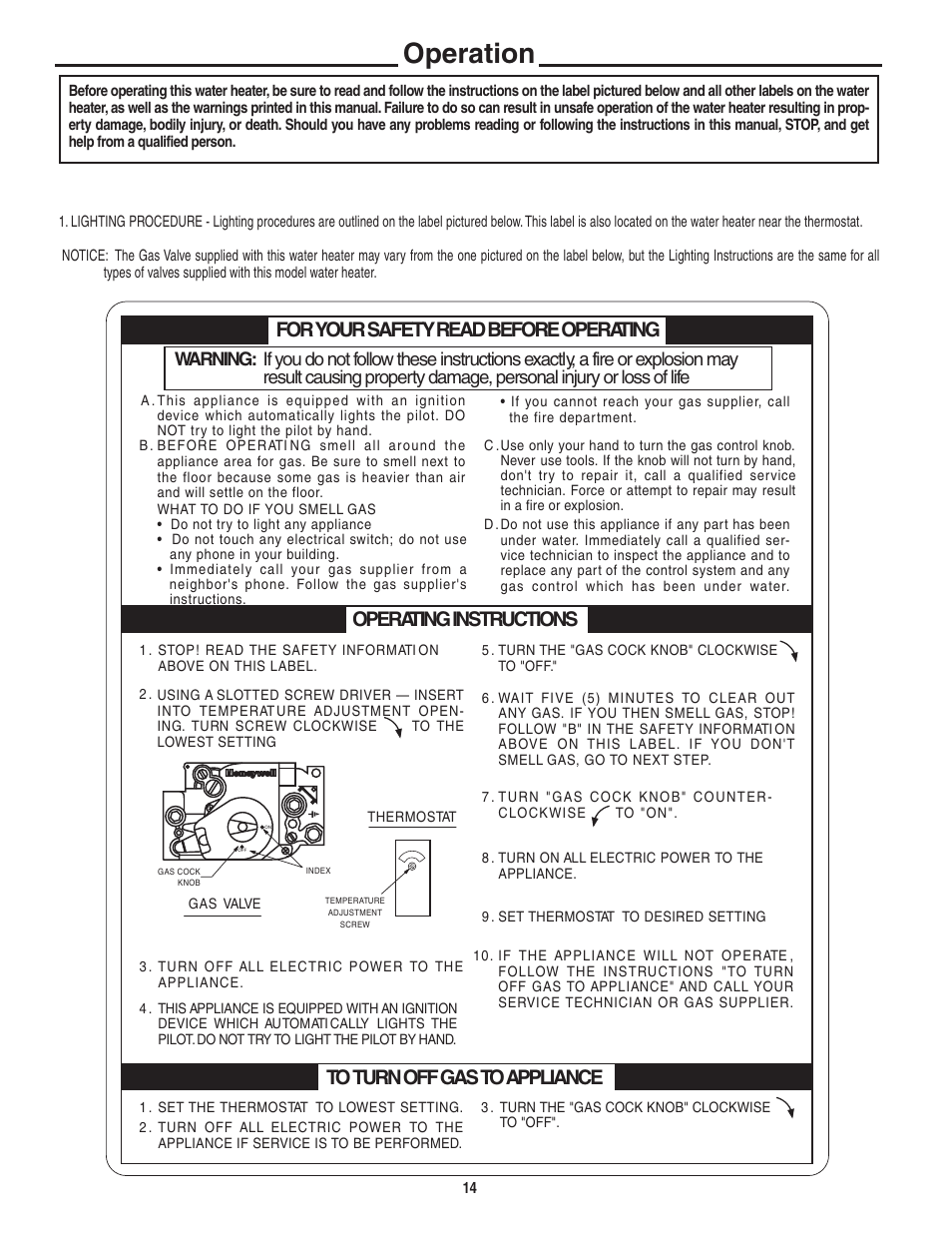 Operation | Rheem Commercial Power Direct Vent Water heater User Manual | Page 14 / 28