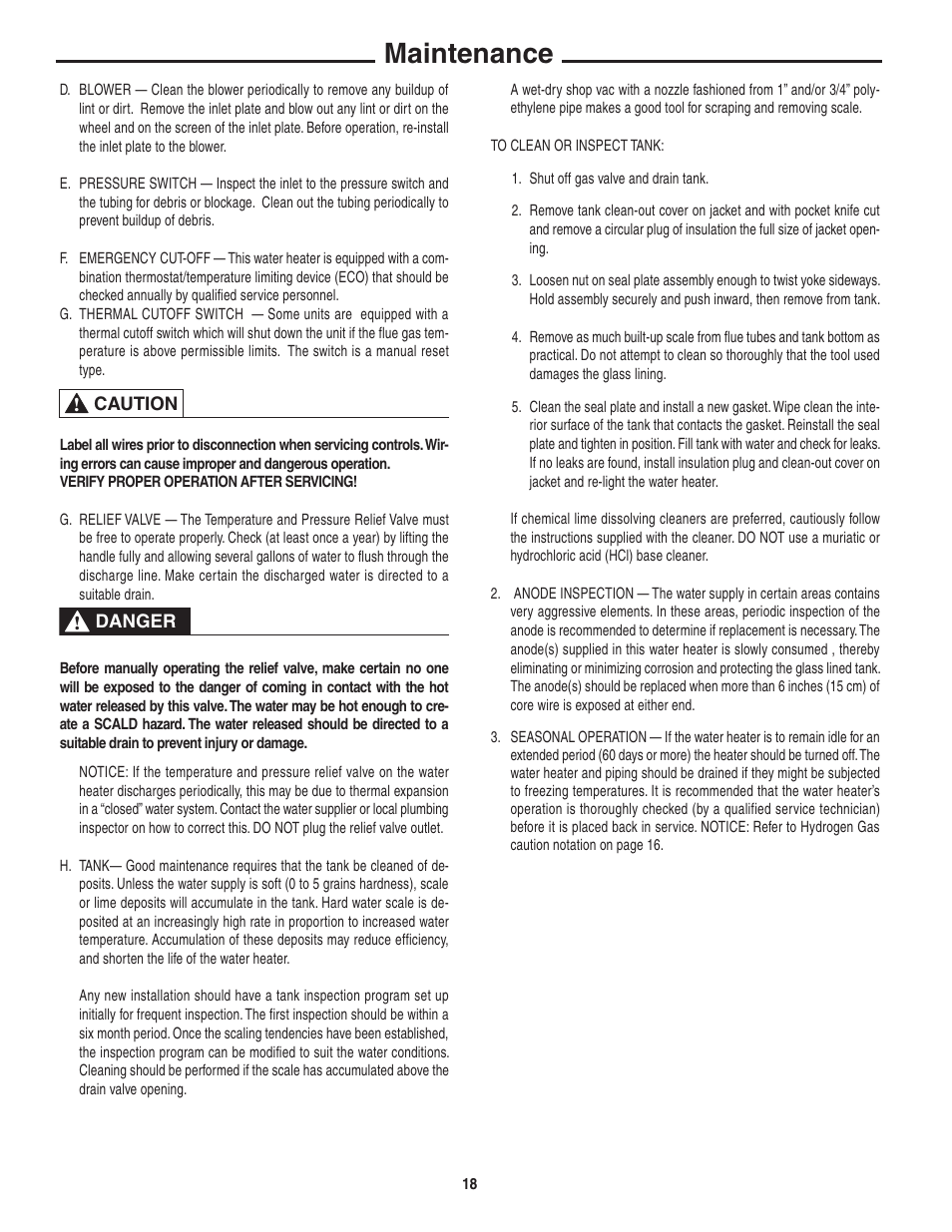 Maintenance | Rheem Commercial Power Direct Vent Water heater User Manual | Page 18 / 28