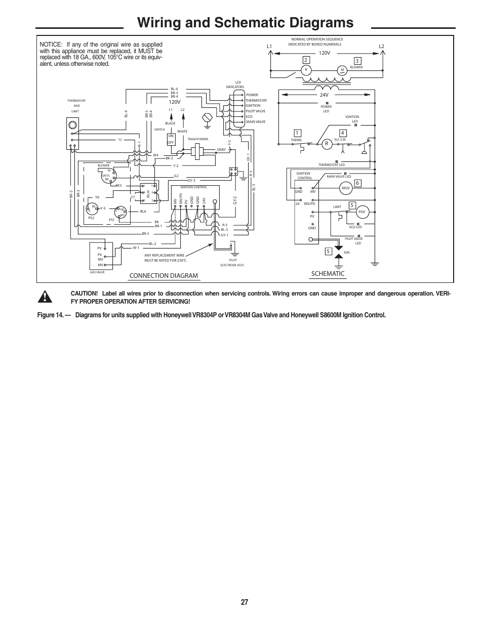 Wiring and schematic diagrams, Connection diagram schematic | Rheem Commercial Power Direct Vent Water heater User Manual | Page 27 / 28