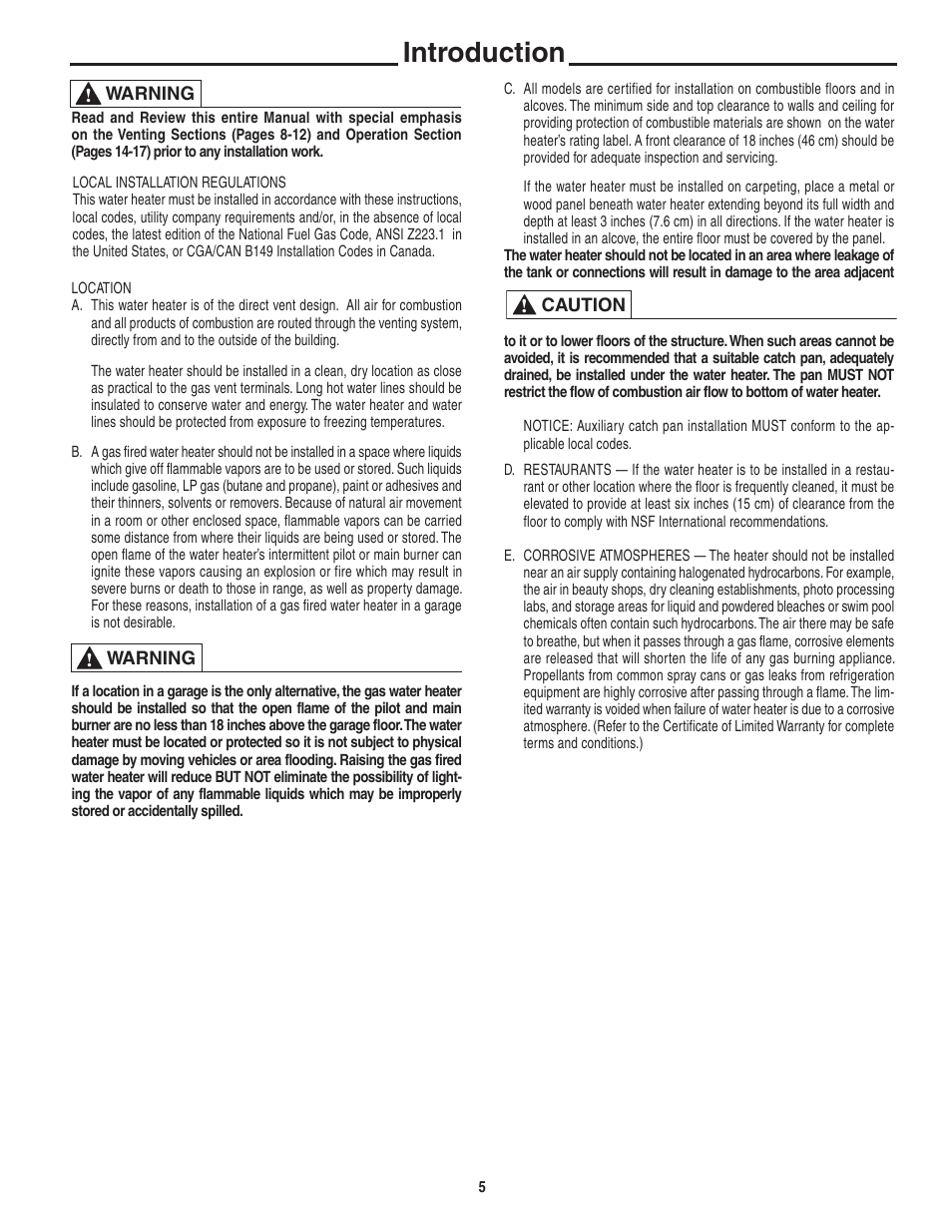 Introduction | Rheem Commercial Power Direct Vent Water heater User Manual | Page 5 / 28