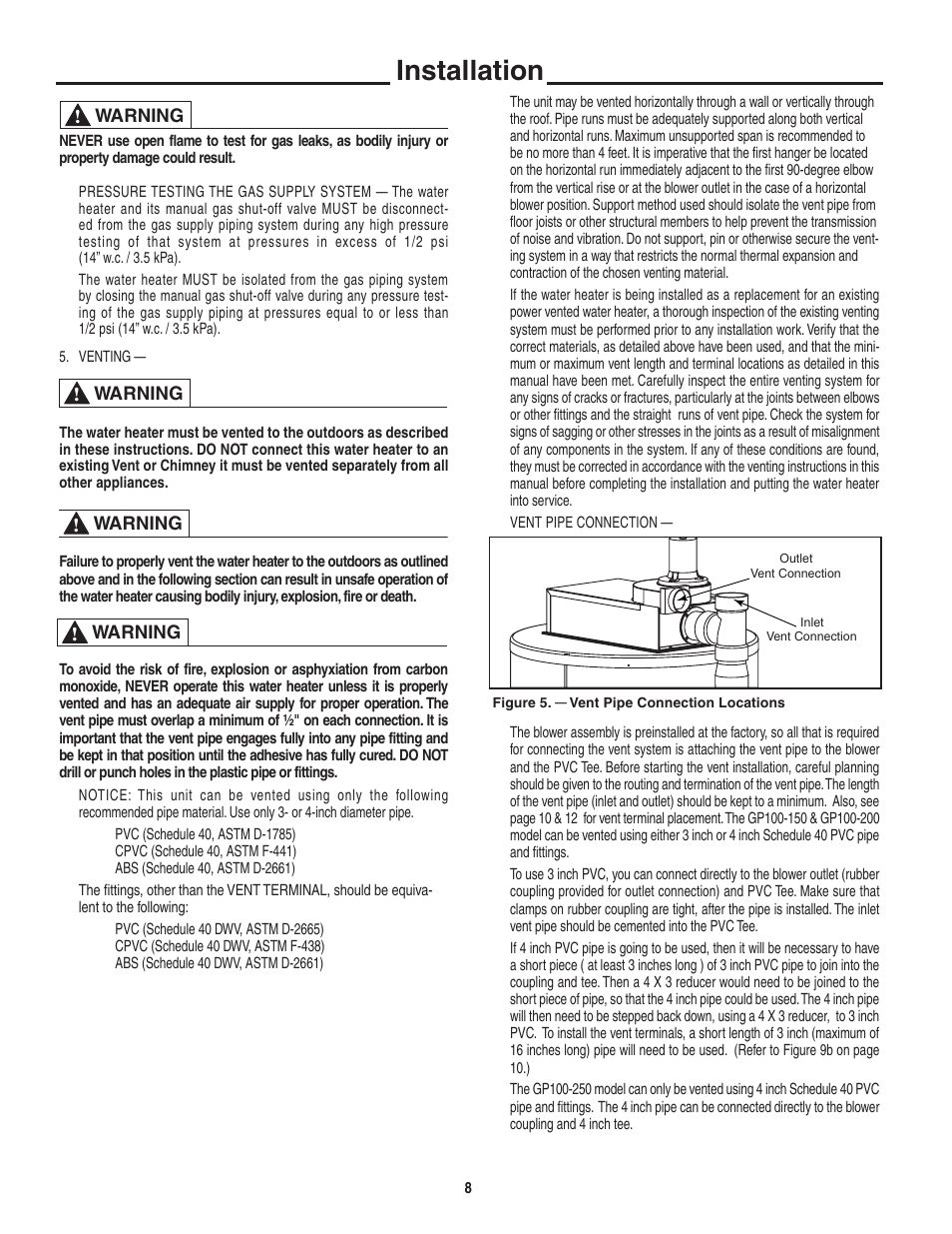 Installation | Rheem Commercial Power Direct Vent Water heater User Manual | Page 8 / 28