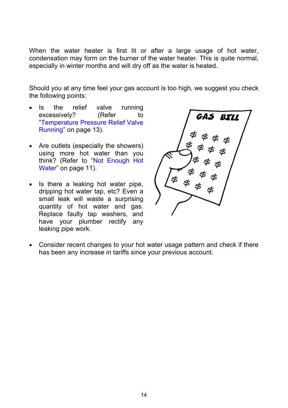 Water heater appears to be leaking, High gas bills, Save a service call | Rheem Gas Heavy Duty Water Heater Models 265 Litre and 275 Litre User Manual | Page 14 / 48