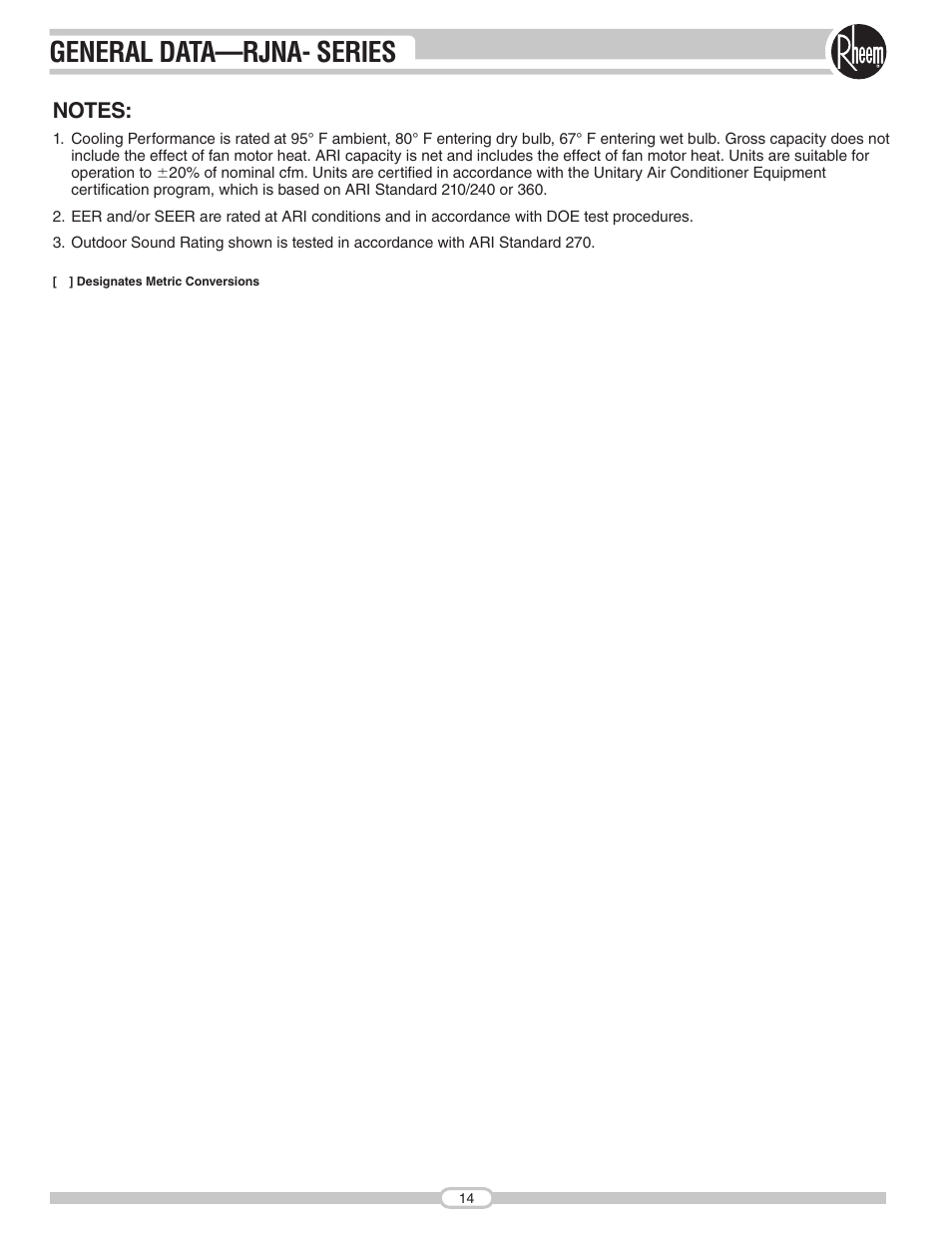 General data—rjna- series | Rheem RJNA Series User Manual | Page 14 / 50