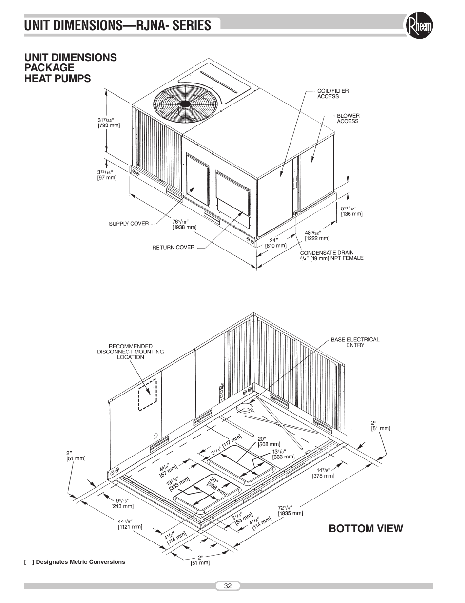 Unit dimensions—rjna- series | Rheem RJNA Series User Manual | Page 32 / 50