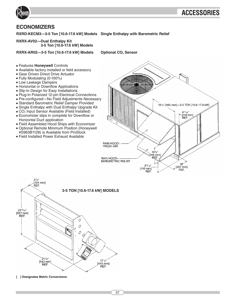 Accessories, Economizers | Rheem RJNA Series User Manual | Page 37 / 50