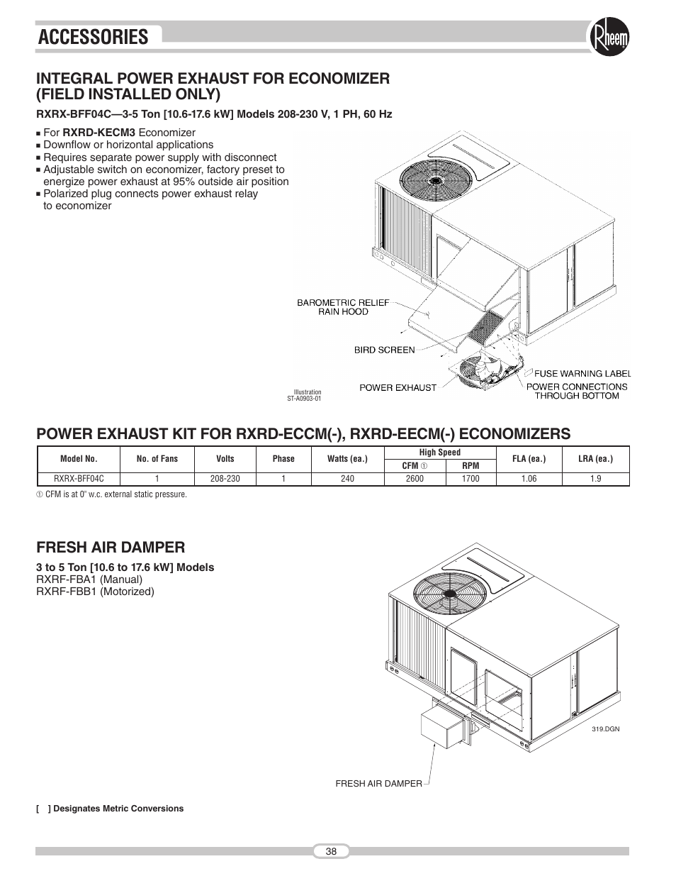 Accessories, Fresh air damper | Rheem RJNA Series User Manual | Page 38 / 50