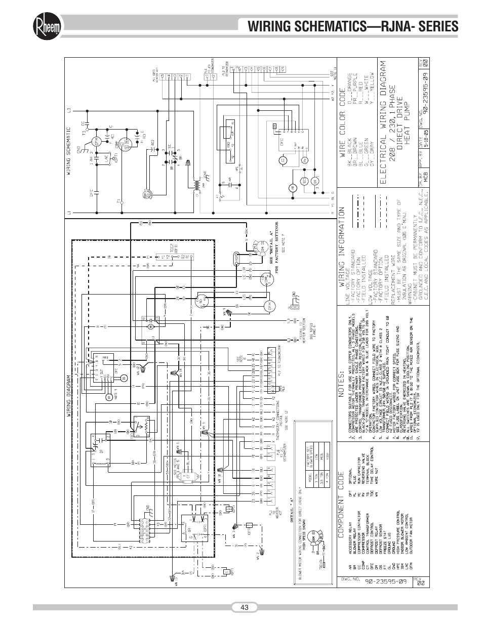 Wiring schematics—rjna- series | Rheem RJNA Series User Manual | Page 43 / 50
