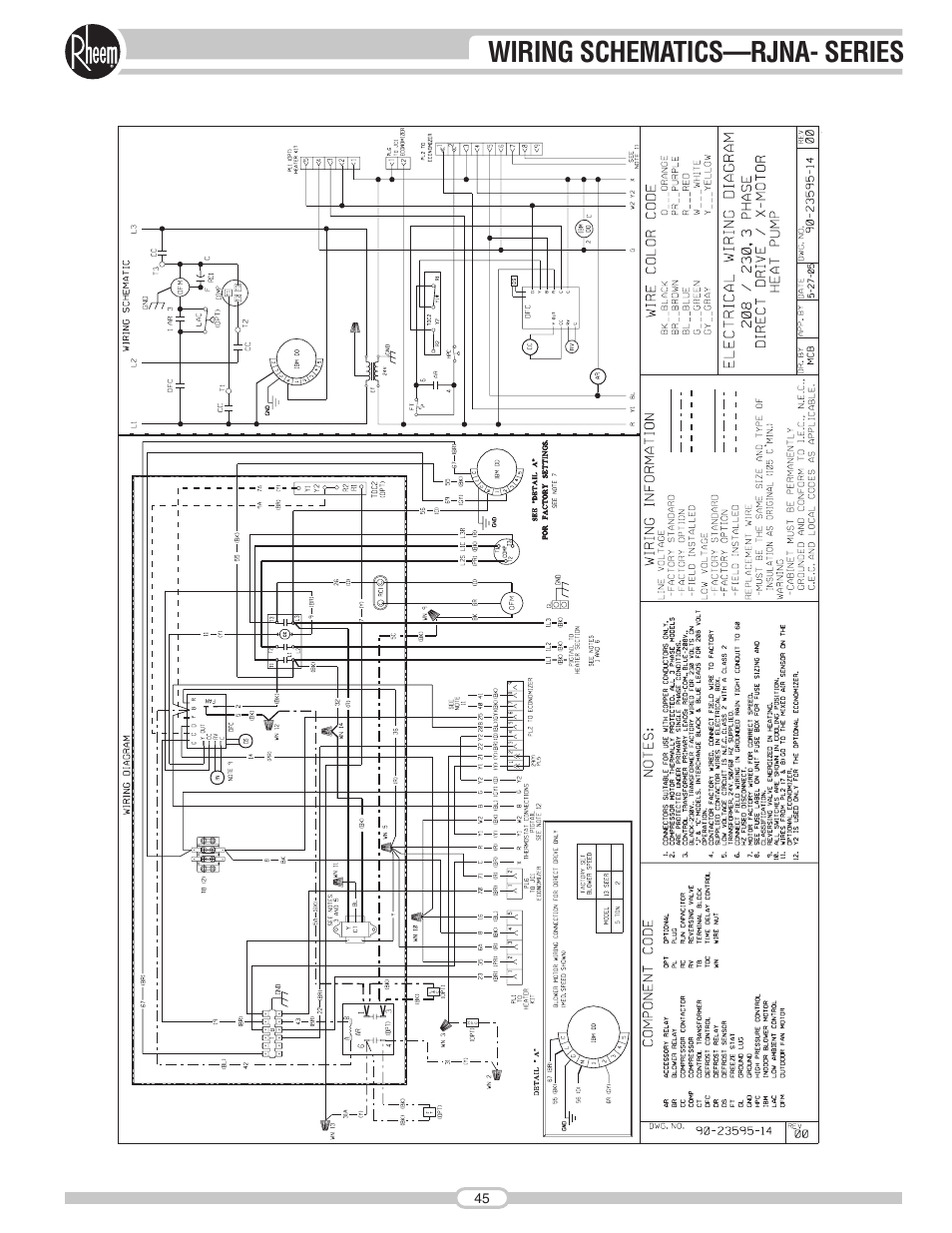 Wiring schematics—rjna- series | Rheem RJNA Series User Manual | Page 45 / 50