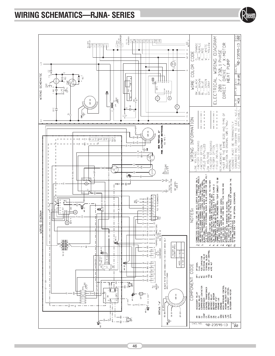 Wiring schematics—rjna- series | Rheem RJNA Series User Manual | Page 46 / 50