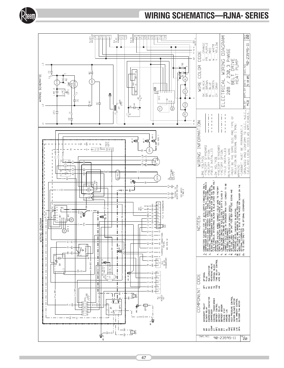 Wiring schematics—rjna- series | Rheem RJNA Series User Manual | Page 47 / 50