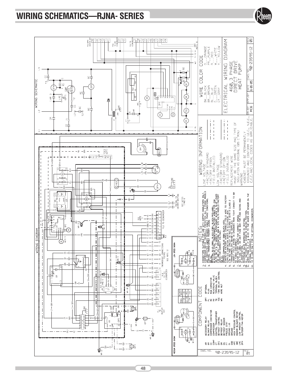 Wiring schematics—rjna- series | Rheem RJNA Series User Manual | Page 48 / 50