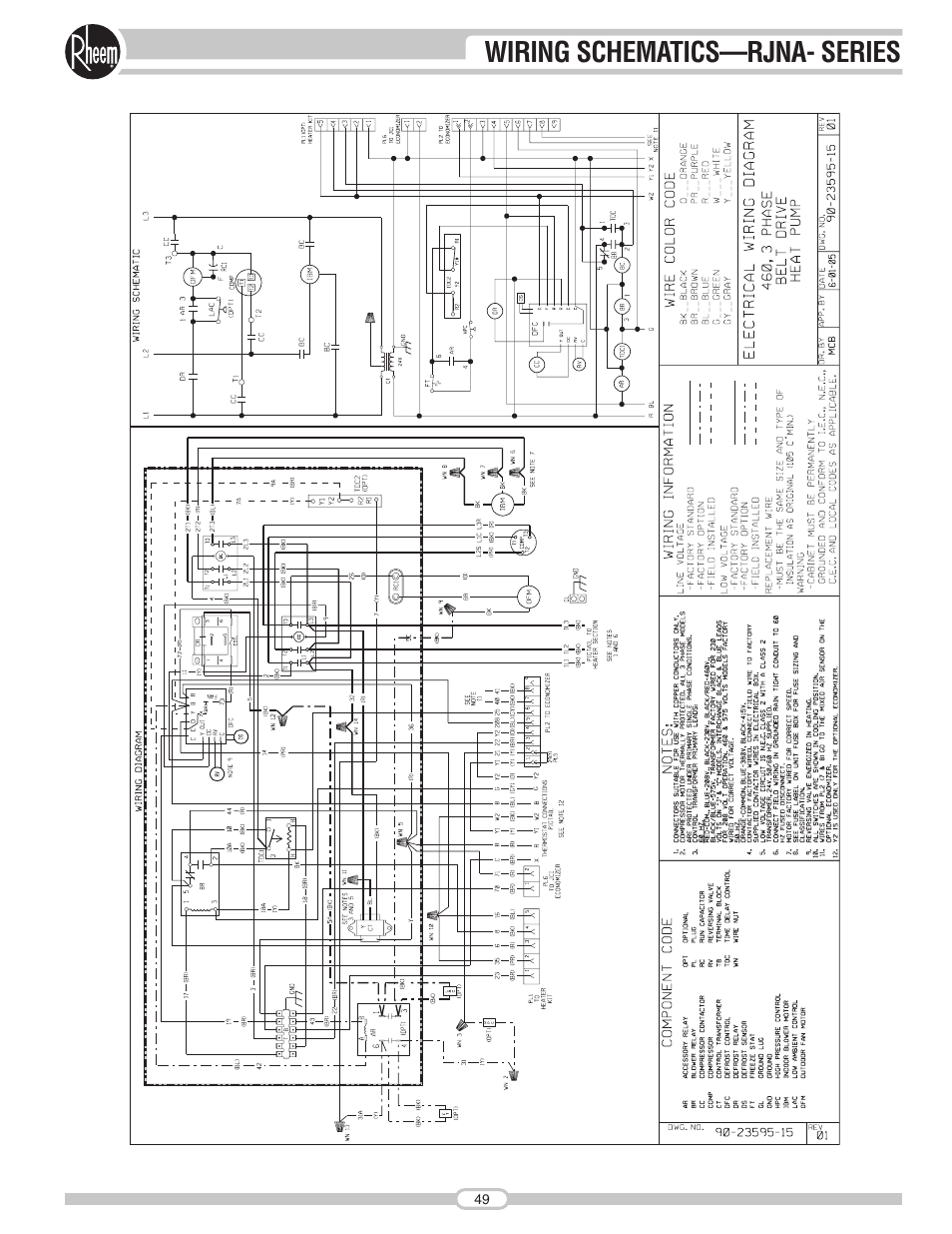 Wiring schematics—rjna- series | Rheem RJNA Series User Manual | Page 49 / 50