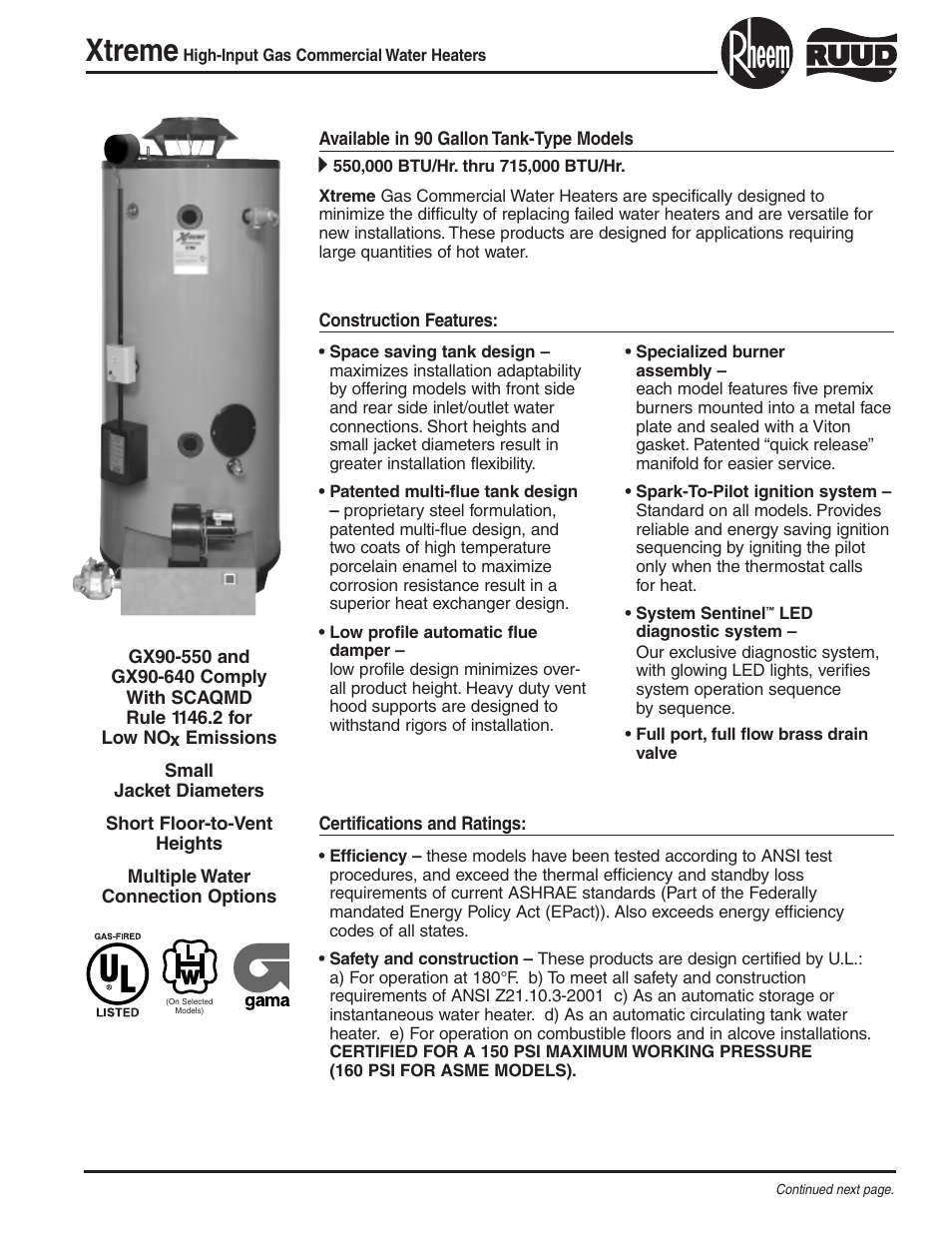 Rheem Xtreme GX90-550 User Manual | 4 pages