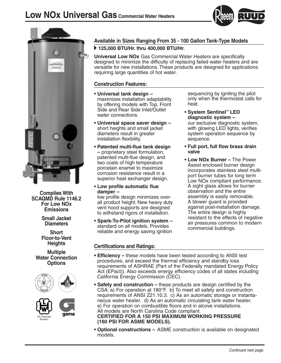 Rheem Low NOX User Manual | 2 pages