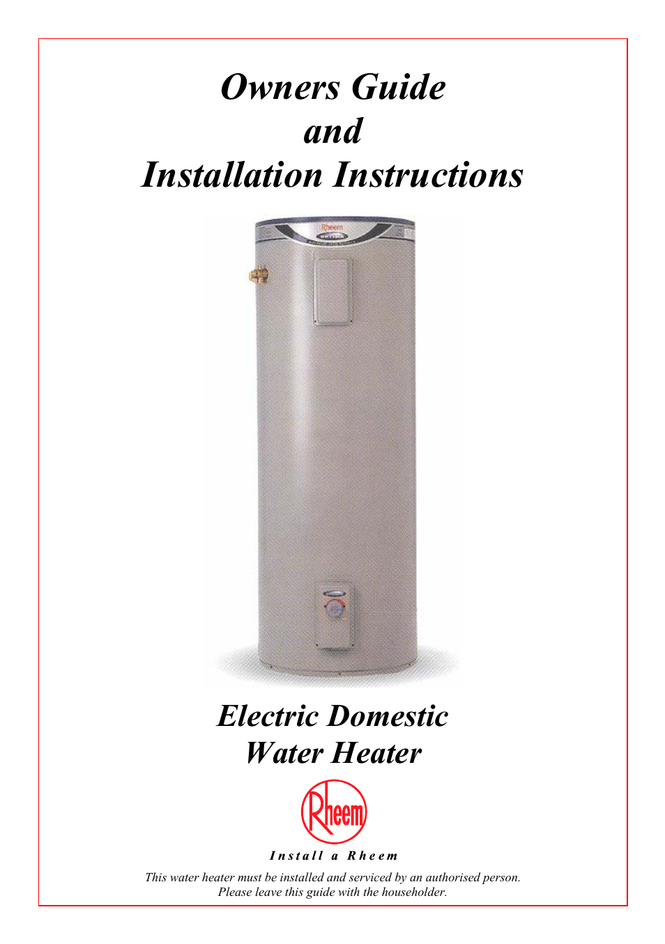 Rheem Electric Domestic Water Heater User Manual | 36 pages