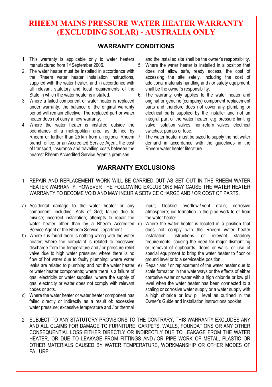 Warranty | Rheem Electric Domestic Water Heater User Manual | Page 35 / 36