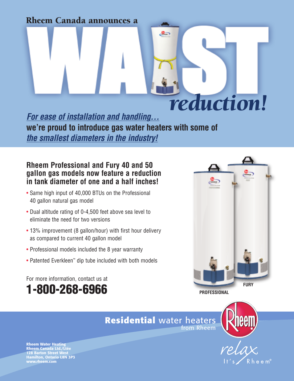 Rheem Fury 50 User Manual | 2 pages