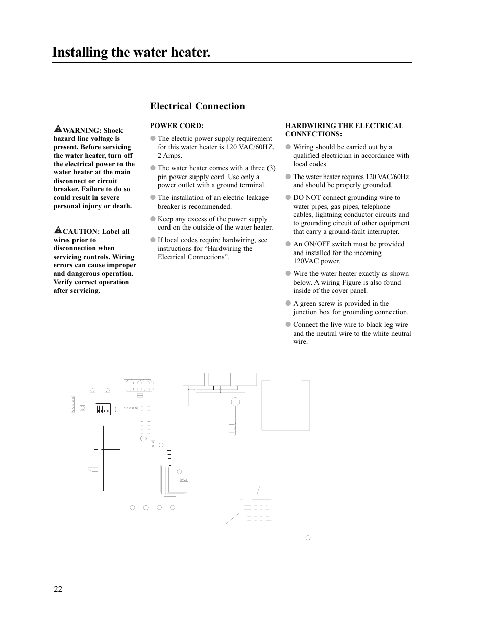 Installing the water heater, Electrical connection | Rheem AP13945-2 User Manual | Page 22 / 36