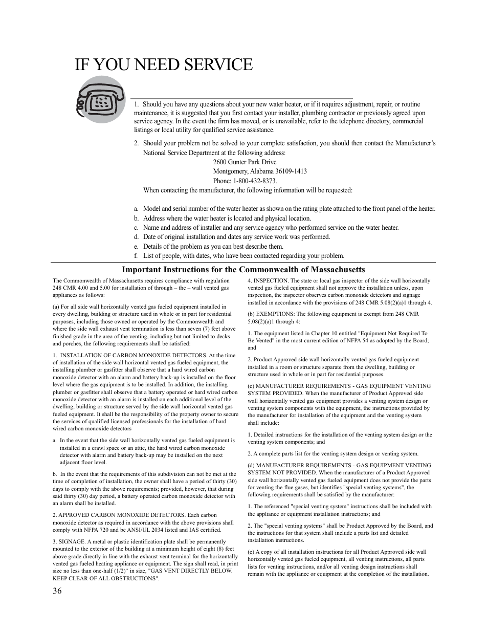 If you need service | Rheem AP13945-2 User Manual | Page 36 / 36
