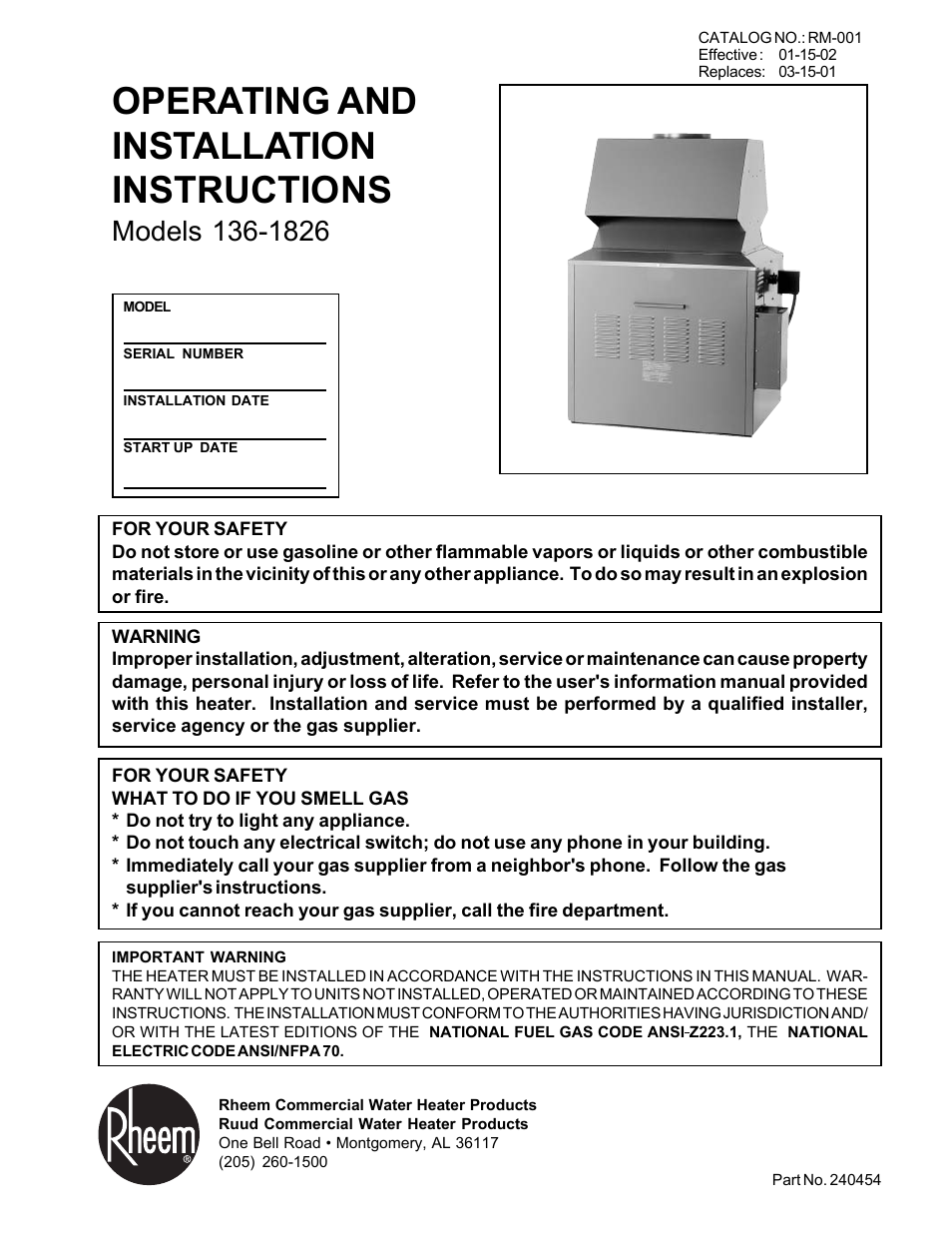 Rheem 136-1826 User Manual | 55 pages