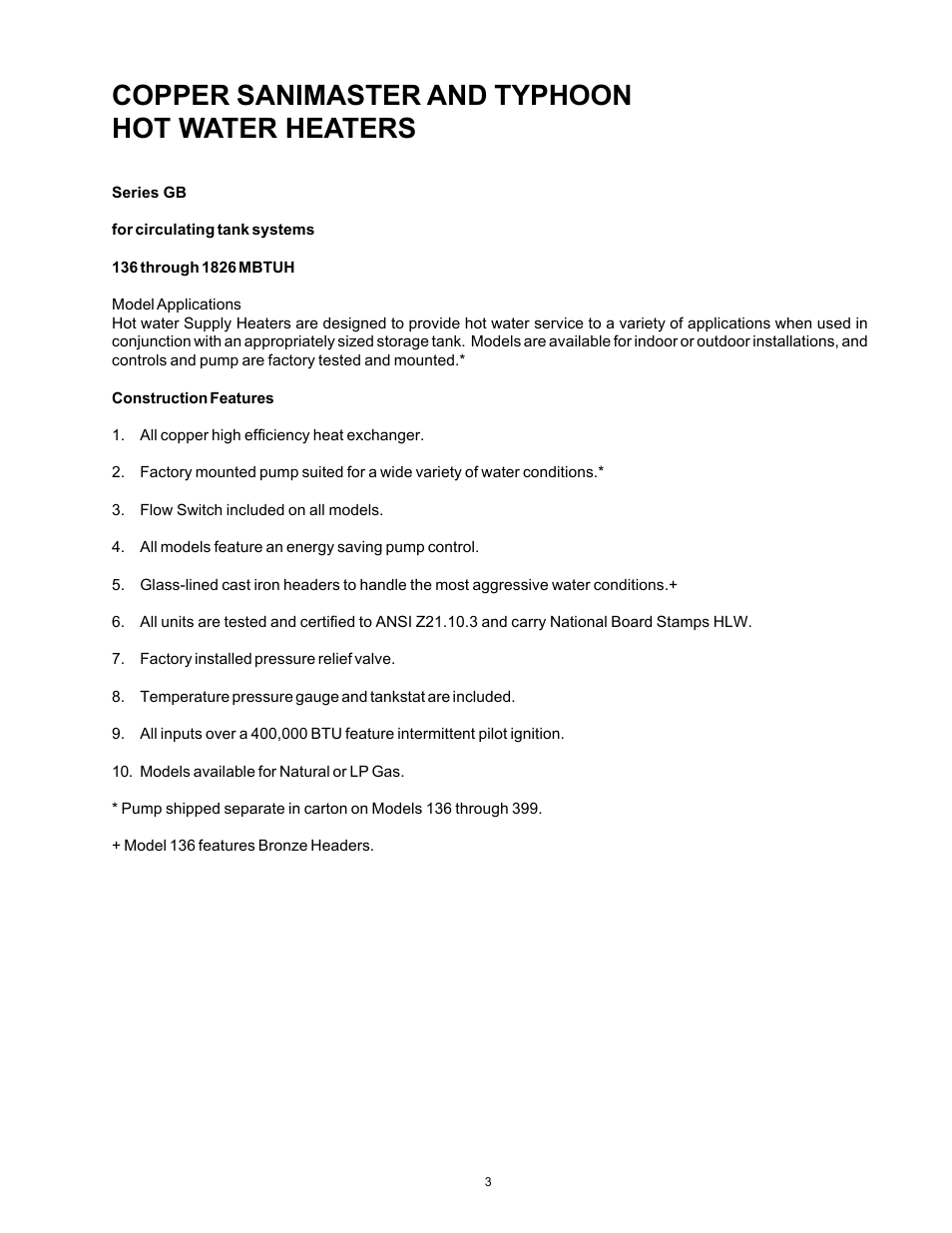 Copper sanimaster and typhoon hot water heaters | Rheem 136-1826 User Manual | Page 3 / 55