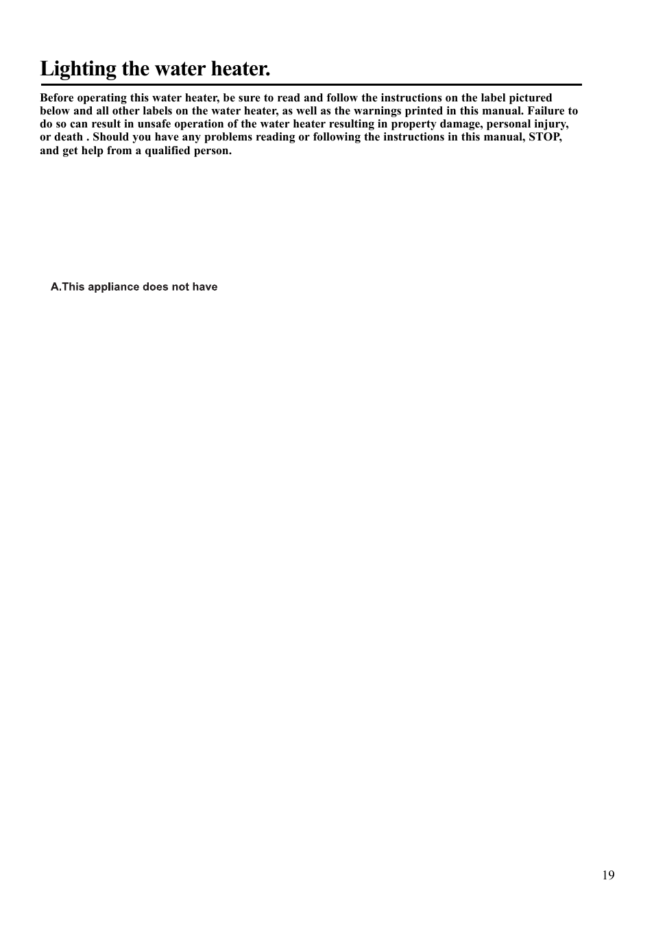 Lighting the water heater | Rheem AP13592 User Manual | Page 19 / 28