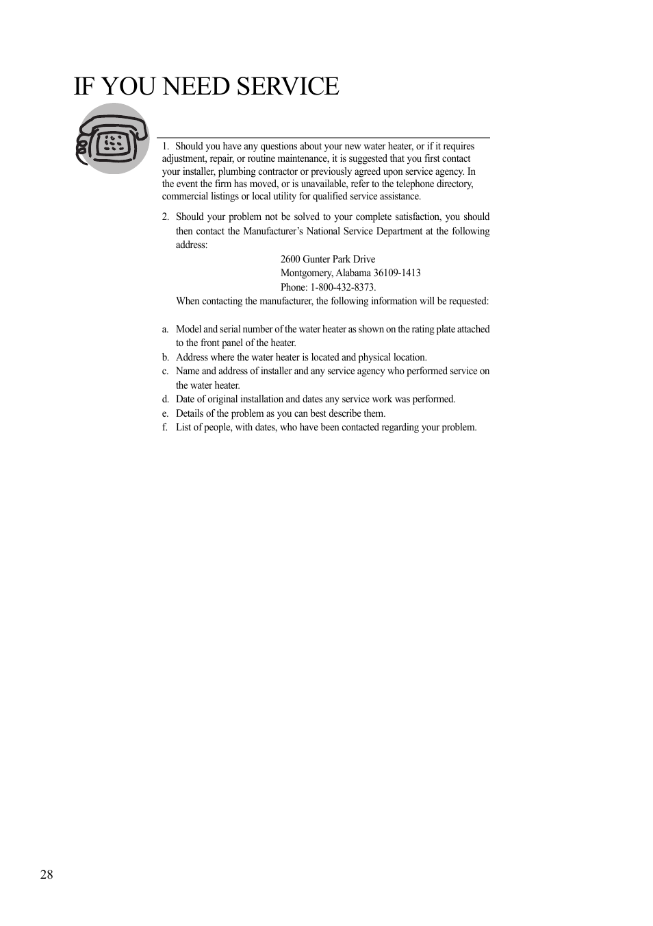 If you need service | Rheem AP13592 User Manual | Page 28 / 28