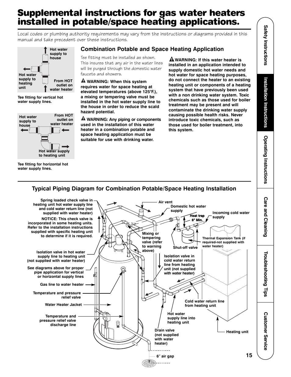 Combination potable and space heating application | Rheem GG Series User Manual | Page 15 / 28