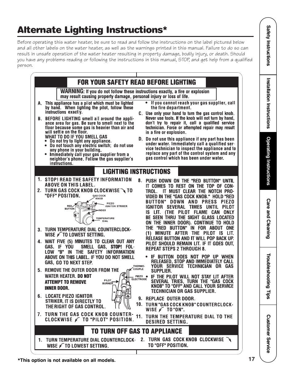 Alternate lighting instructions | Rheem GG Series User Manual | Page 17 / 28