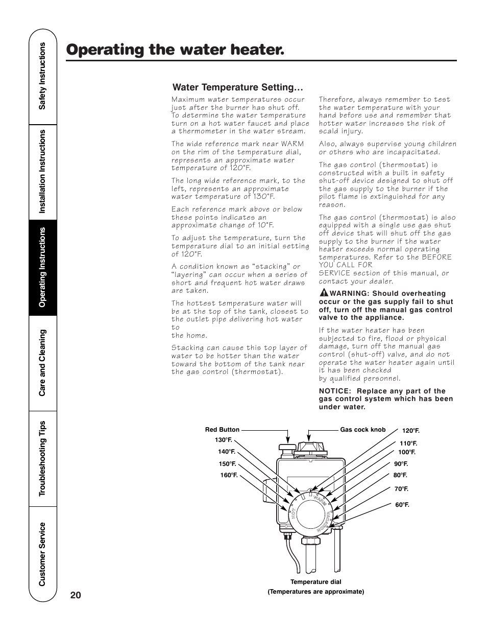 Operating the water heater, 20 water temperature setting | Rheem GG Series User Manual | Page 20 / 28