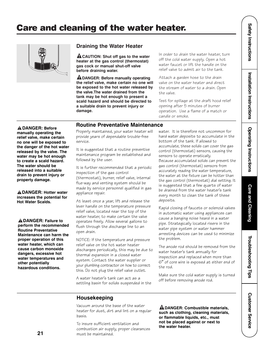 Care and cleaning of the water heater | Rheem GG Series User Manual | Page 21 / 28