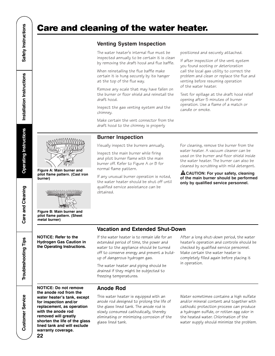 Care and cleaning of the water heater | Rheem GG Series User Manual | Page 22 / 28