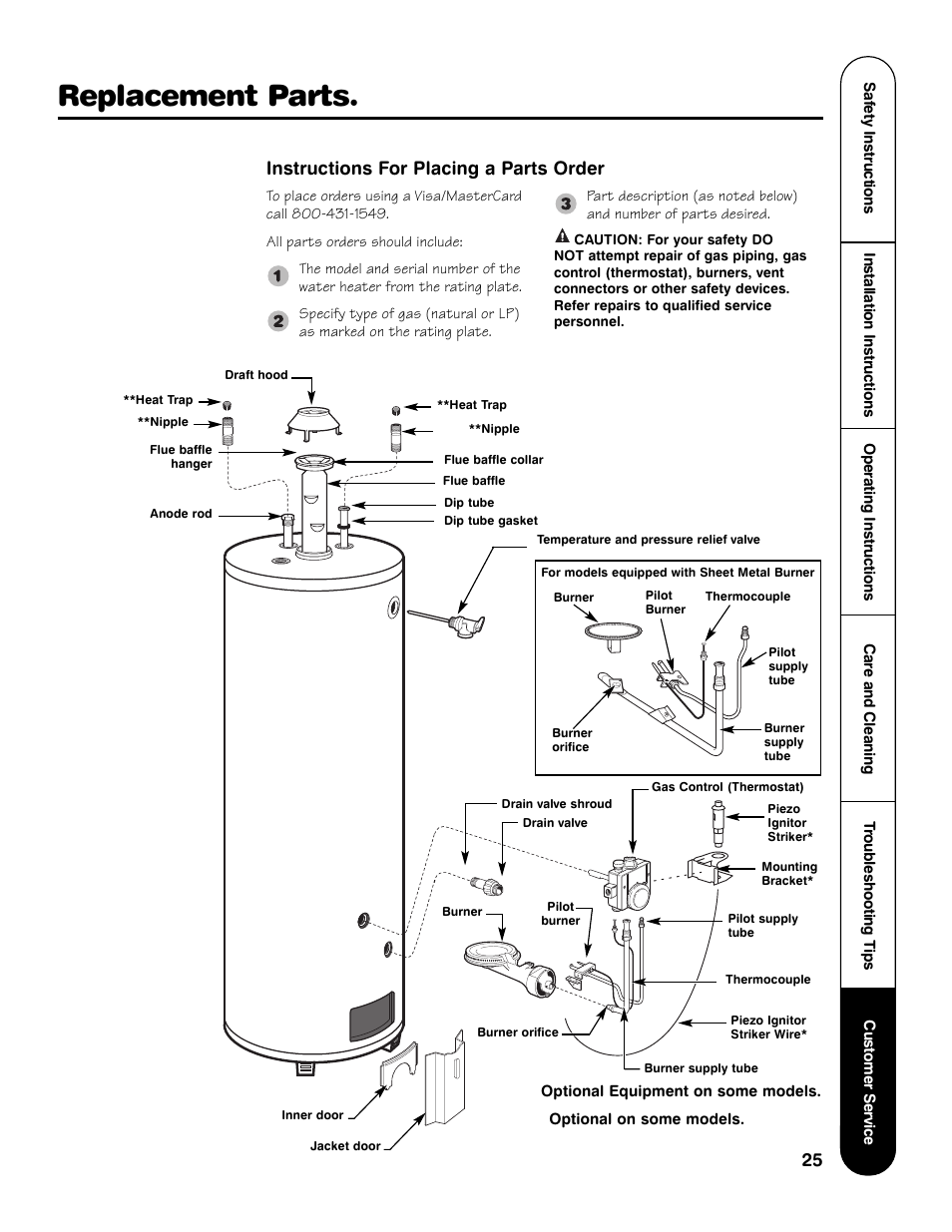 Replacement parts, Instructions for placing a parts order | Rheem GG Series User Manual | Page 25 / 28