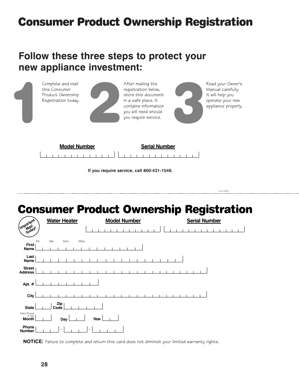 Consumer product ownership registration | Rheem GG Series User Manual | Page 28 / 28