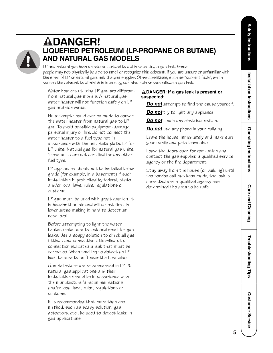 Danger | Rheem GG Series User Manual | Page 5 / 28