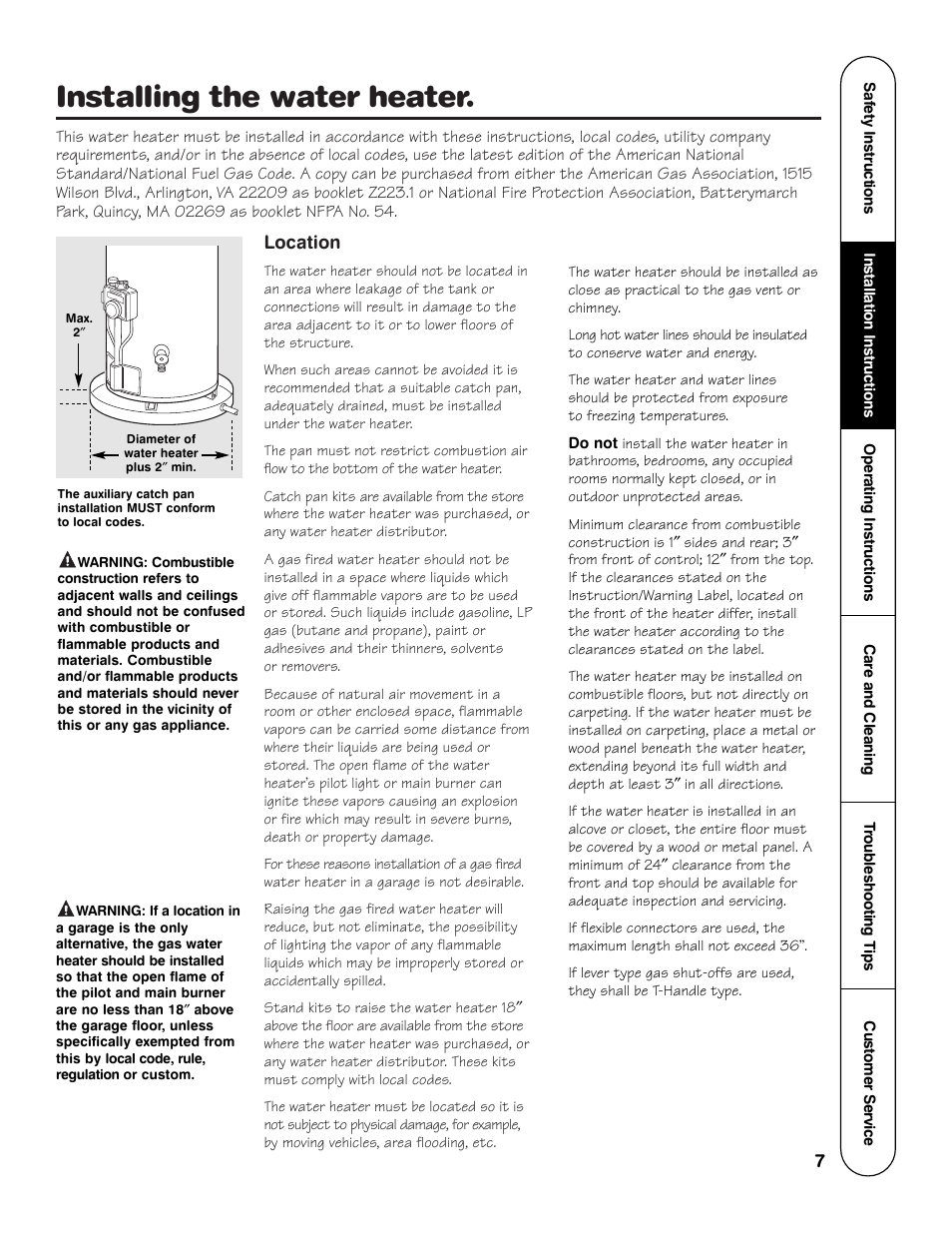 Installing the water heater | Rheem GG Series User Manual | Page 7 / 28