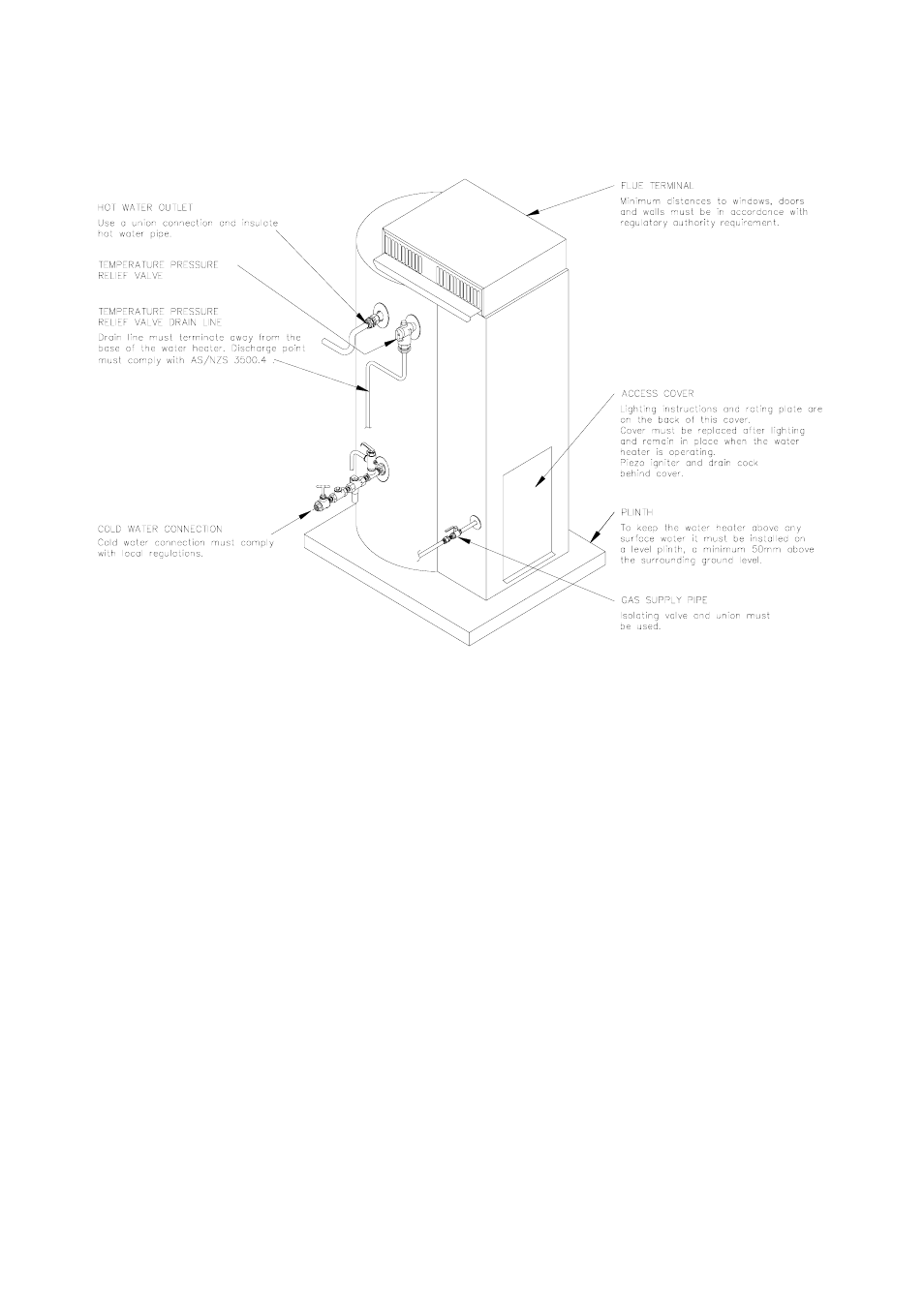 Typical installation – outdoor location, Installation | Rheem 260 Litre User Manual | Page 22 / 40