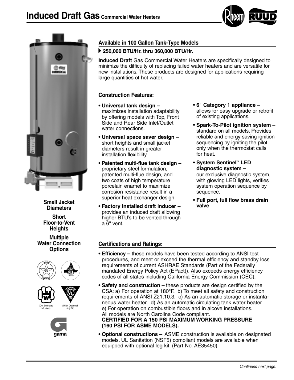 Rheem Induced Draft User Manual | 2 pages