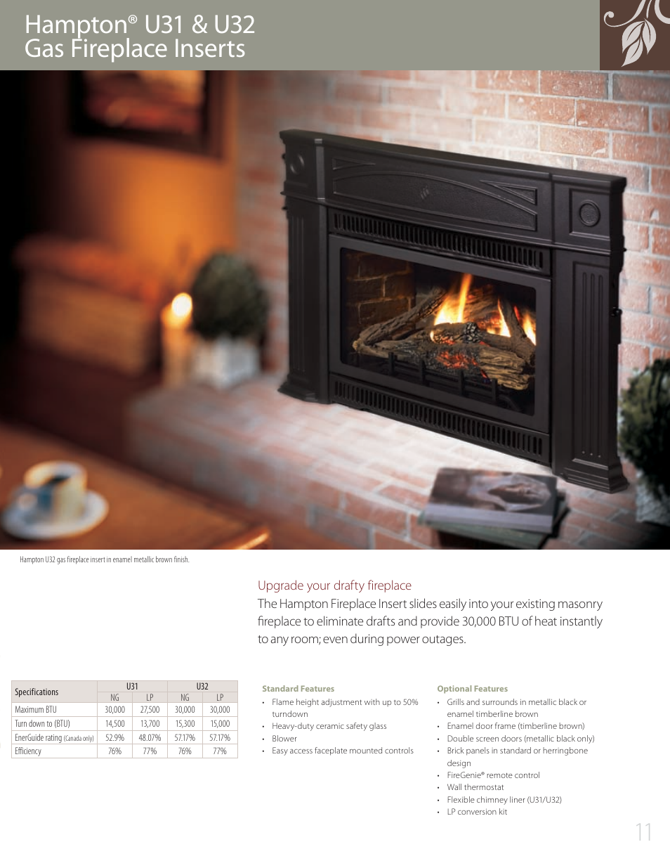 Hampton® u31 & u32 gas fireplace inserts | Regency H15 User Manual | Page 11 / 16