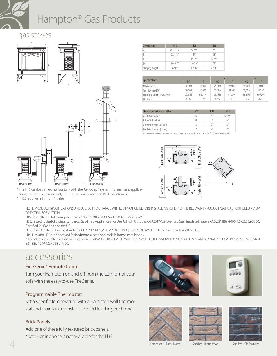 Hampton® gas products, Accessories, Gas stoves | Regency H15 User Manual | Page 14 / 16