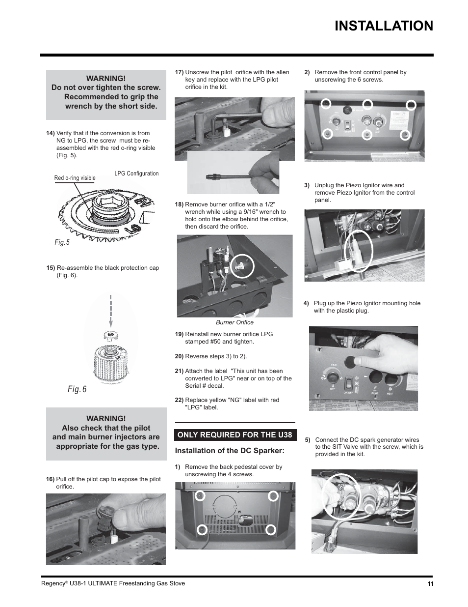 Installation, Fig. 6 | Regency U38-LP1 User Manual | Page 11 / 32