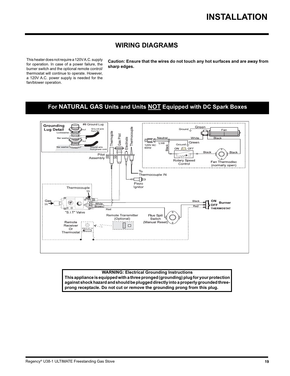 Installation, Wiring diagrams, Natural gas | Regency U38-LP1 User Manual | Page 19 / 32