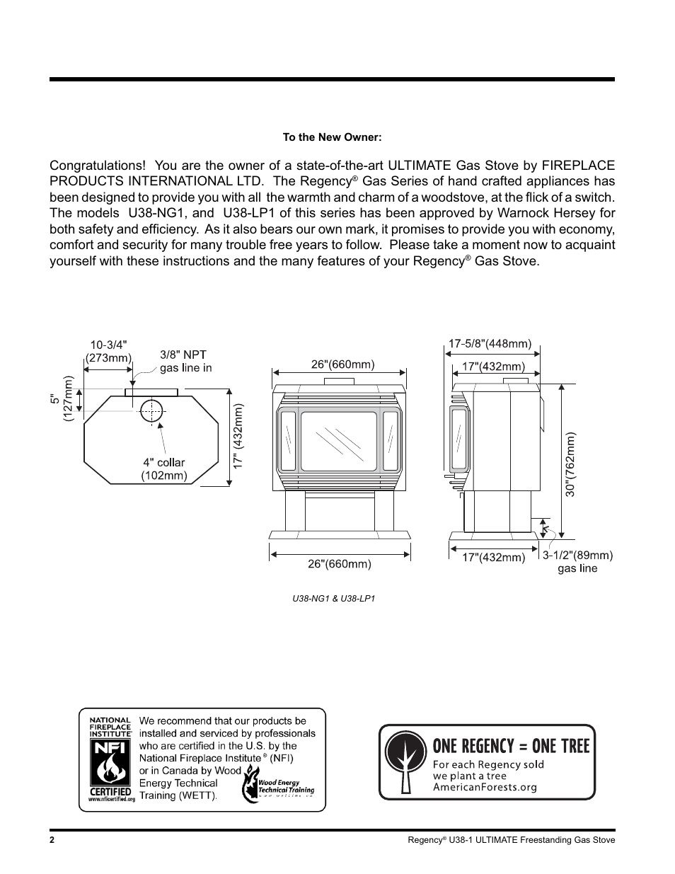 Gas stove | Regency U38-LP1 User Manual | Page 2 / 32